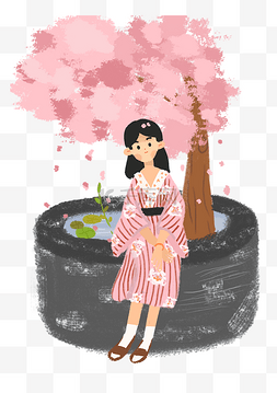 少女和服图片_手绘和服樱花日式少女