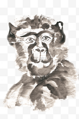 眺望的猿猴水墨画PNG免抠素材