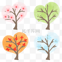 花朵组成的心形图片_四季心形树木