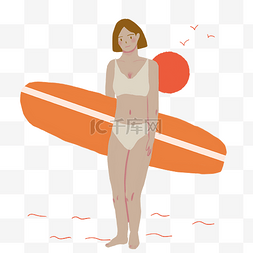 夏日沙滩海边冲浪女孩冲浪板PNG图