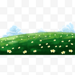 春季草地草丛花草云朵草原底部边