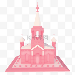 城堡c4d图片_立体粉色城堡装饰C4D插图