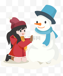 冬季雪地玩耍图片_冬季卡通女孩子堆雪人