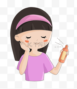 水润保湿化妆品图片_喷保湿喷雾的女孩插画