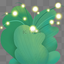 绿色萤火虫图片_植物发光萤火虫绿色叶子