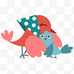 母亲节拥抱的小鸟妈妈和他的孩子