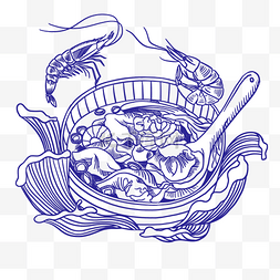 国风餐饮图片_国风线描主食鲜虾馄饨云吞