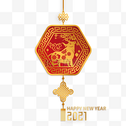 2021牛年新年红色和金色镂空中国
