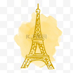 手绘水彩风城市地标巴黎埃菲尔铁