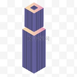 紫色立体创意大厦元素