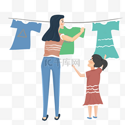 晾衣服图片_母亲节做家务晾衣服插画