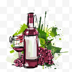 创意饮料图片_手绘艺术红酒葡萄酒酒水