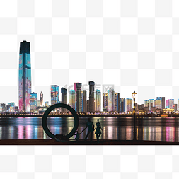 武汉城市建筑汉口江滩夜景