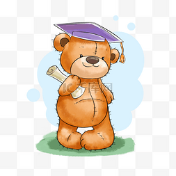 毕业博士帽卡通图片_手绘棕色可爱卡通泰迪熊
