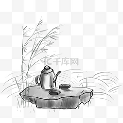 水墨茶叶茶叶图片_国画水墨茶园