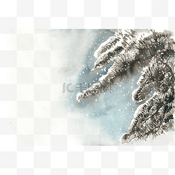 水彩画冬季的雪松