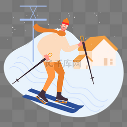 大雪图片_手绘卡通滑雪冬季插画