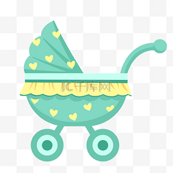 婴儿车图片_卡通绿色婴儿车插画