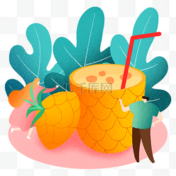 小菠萝菠萝图片_夏季热带菠萝插画