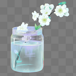 蓝色创意玻璃花朵瓶子元素