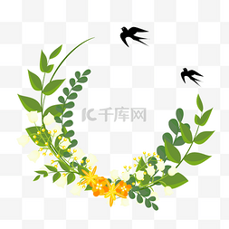 花圈图片_春天燕子鲜花植物圆环花圈