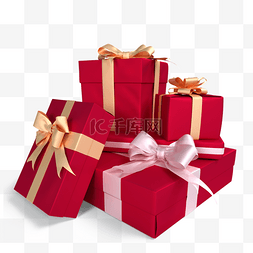 礼物盒子红色丝带图片_红色新年礼盒立体元素