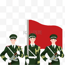 红旗图片_卡通军绿色的军人
