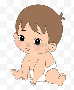 坐着的婴儿图片_穿着纸尿裤的婴儿卡通插画