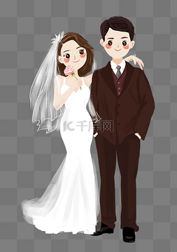 结婚图片_手绘卡通新郎新娘