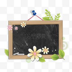 卡通教室矢量图片_开学季黑板绿叶小花边框
