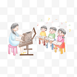 教育老师图片_上音乐课唱歌的学生和老师手绘png