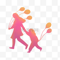 妈妈和孩子元素图片_母亲节拿着气球的母亲和孩子剪影