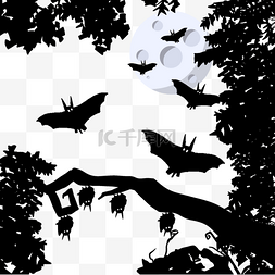 树林树叶图片_手绘蝙蝠树林树叶剪影