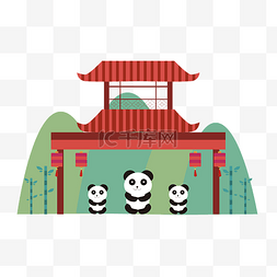 中国传统熊猫红色牌坊青山四川