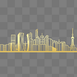 城市建筑线描图片_金色剪纸建筑群