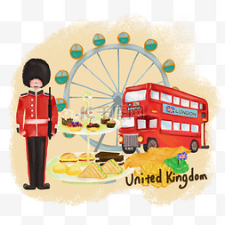 线型巴士图片_旅行季国家城市地标英国地标红色