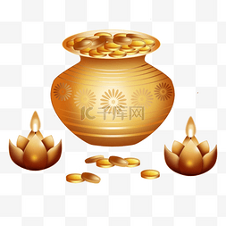 手绘风格happy dhantera罐子金币