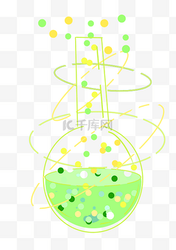 绿色圆形瓶子化学反应插画