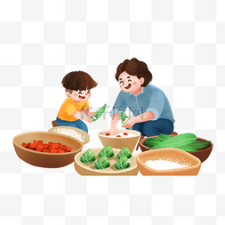 五月的风元素图片_端午节和奶奶一起包粽子