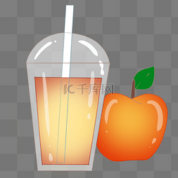 果汁插画图片_一杯苹果果汁插画