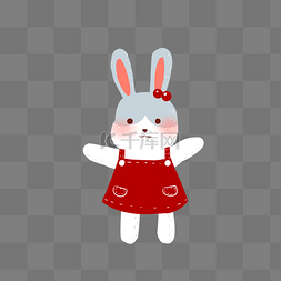 小兔子设计图片_红裙子小灰兔可爱插画