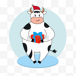 卡通手绘圣诞牛礼物盒插画
