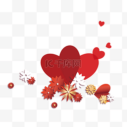 红色爱心与花朵折纸