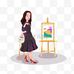 画板风图片_扁平风画画的女生PNG