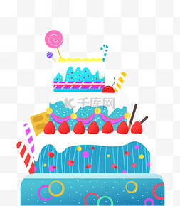 草莓蛋糕图片_生日快乐蓝色小清新草莓蛋糕
