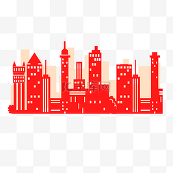 城市建筑红色剪影