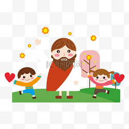 手绘复活节耶稣互动儿童插画