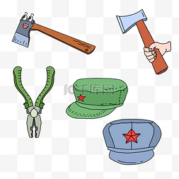 劳动节斧子和帽子