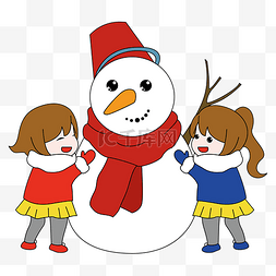 小女童图片_可爱卡通冬天堆雪人
