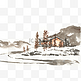 水彩画冬季大雪中的民居